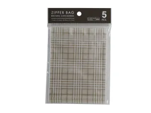 Zipper Bag -Brown - Checkered - 5 pcs.-